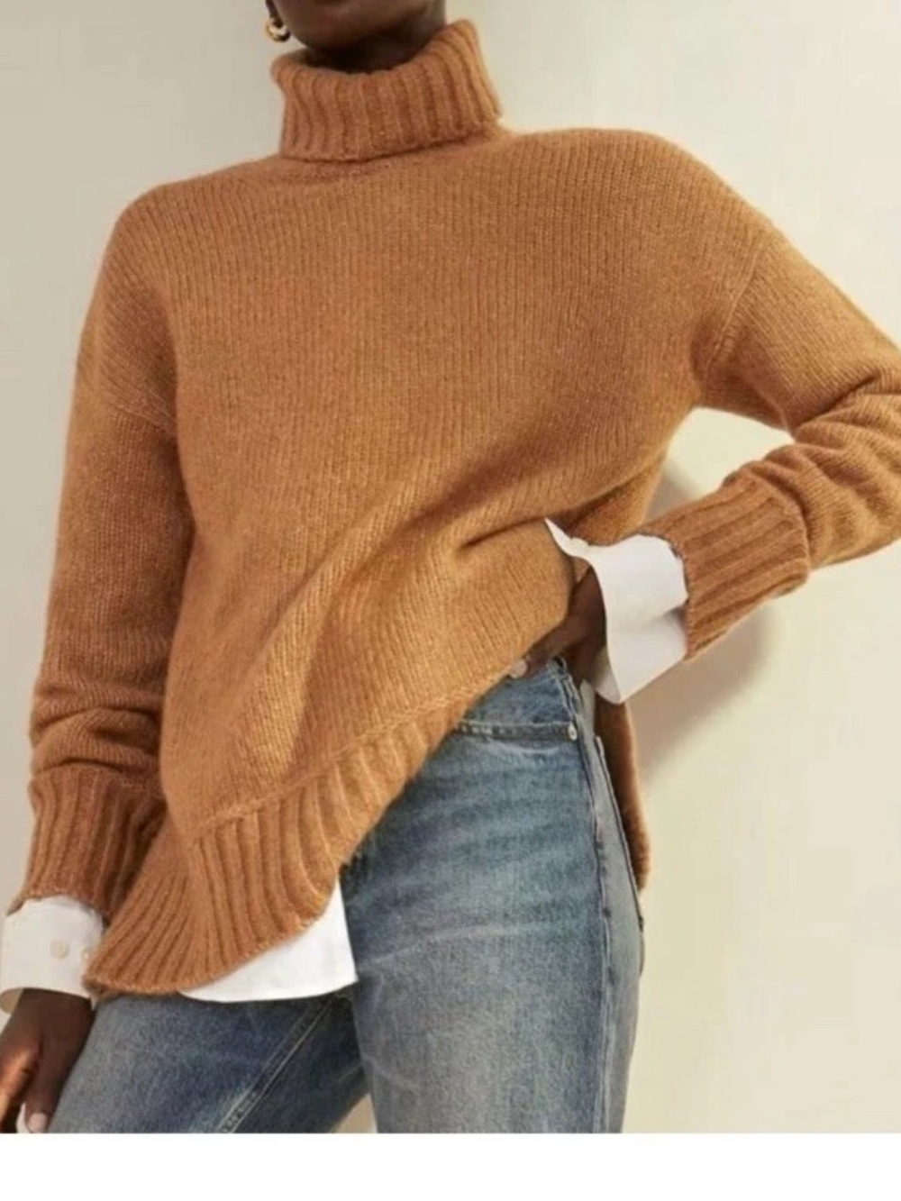EVERLANE The Cloud Wool Blend Chunky Sweater Small S Turtleneck Heathered Chai